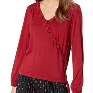 J CREW burgundy ruffle long sleeve blouse (size S)